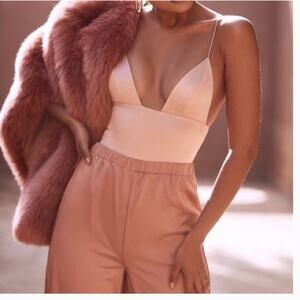 NEW House of CB Satin Pink Bodysuit Small